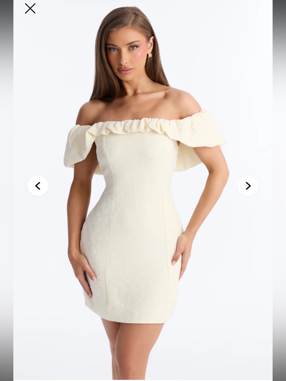 Fashion Nova Cream One-Shoulder Ruffle Mini Dress